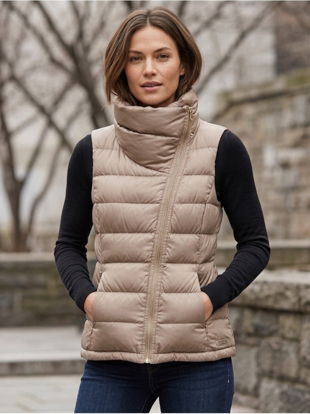 Athleta Light Tan Quilted Puffer Vest. Size Medium